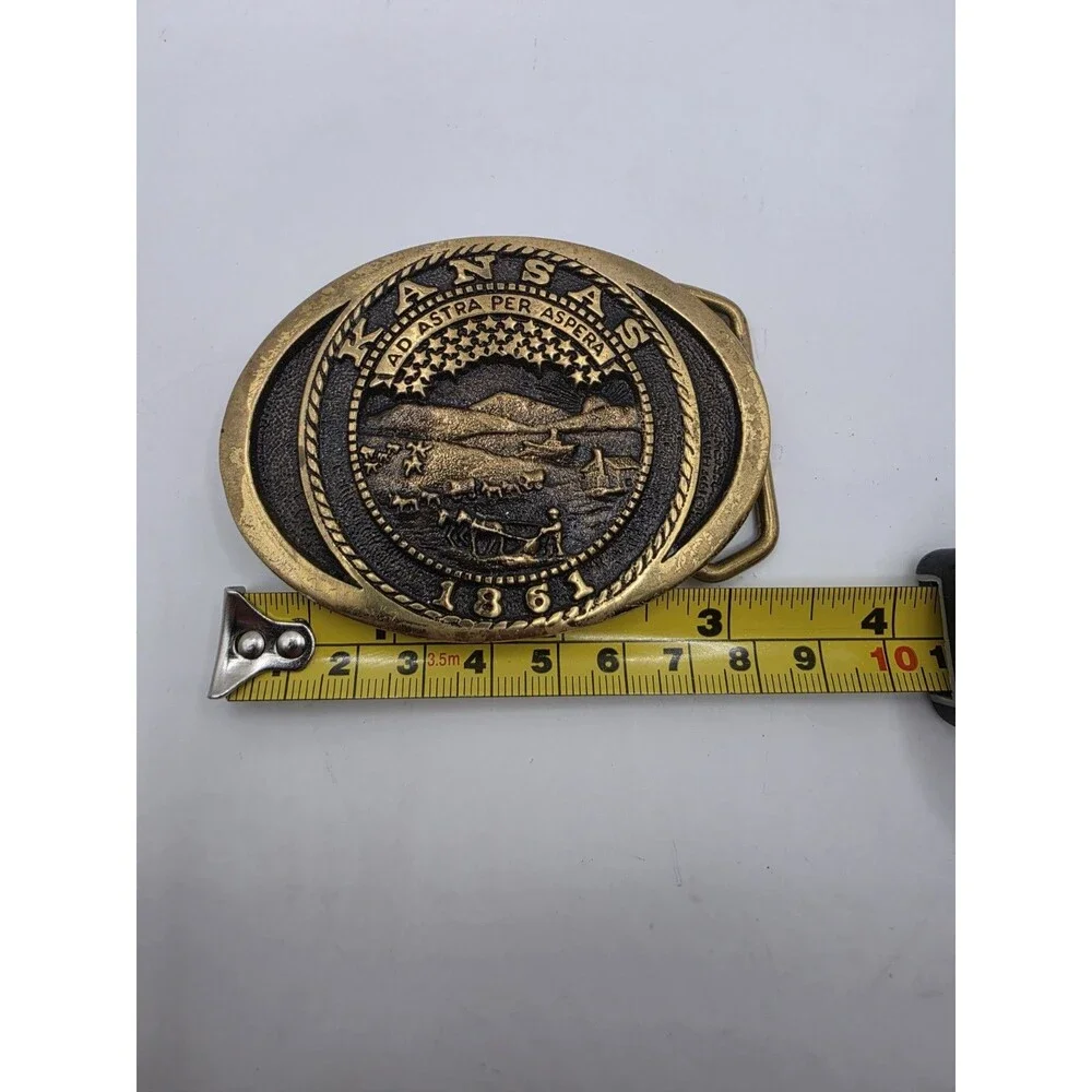 Vintage Kansas State Seal 1861 Belt Buckle Heritage Mint DA-3832 Brass Tone